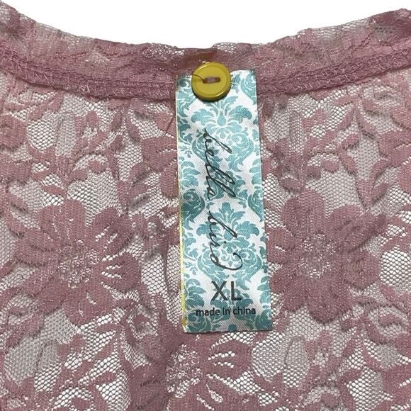 Bella Birdie Light Pink Sheer Lace V Neck Top - Picture 3 of 6